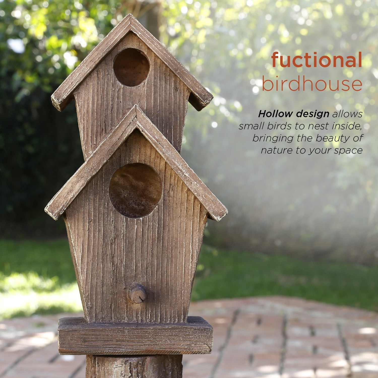 Alpine Corporation WCT1002 35" Tall Outdoor 3-Tier Birdhouse Water Fountain with Cardinal Accent, Rustic Floor Decor for Garden and Patio, Brown