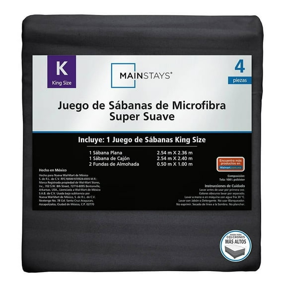 Juego De Sábanas Mainstays King Size Liso Gris Oxford