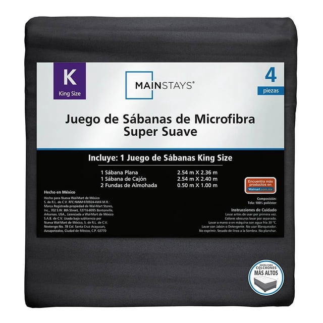 Juego De Sábanas Mainstays King Size Liso Gris Oxford