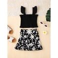 thumbnail image 3 of Baby Girl Summer Outfits Fly Sleeve Suspenders Ruched Crop Tank Tops + Flower Printed Hem Skirt 2Pcs Clothes Set, 3 of 9