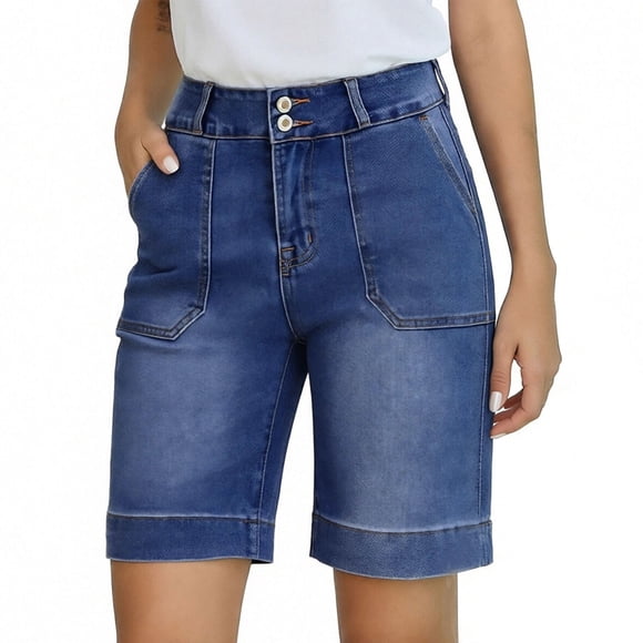 StSilkitty Womens Casual Denim Shorts Summer High Waist Stretch Shorts with Pockets Solid Color Lightweight Soft Shorts