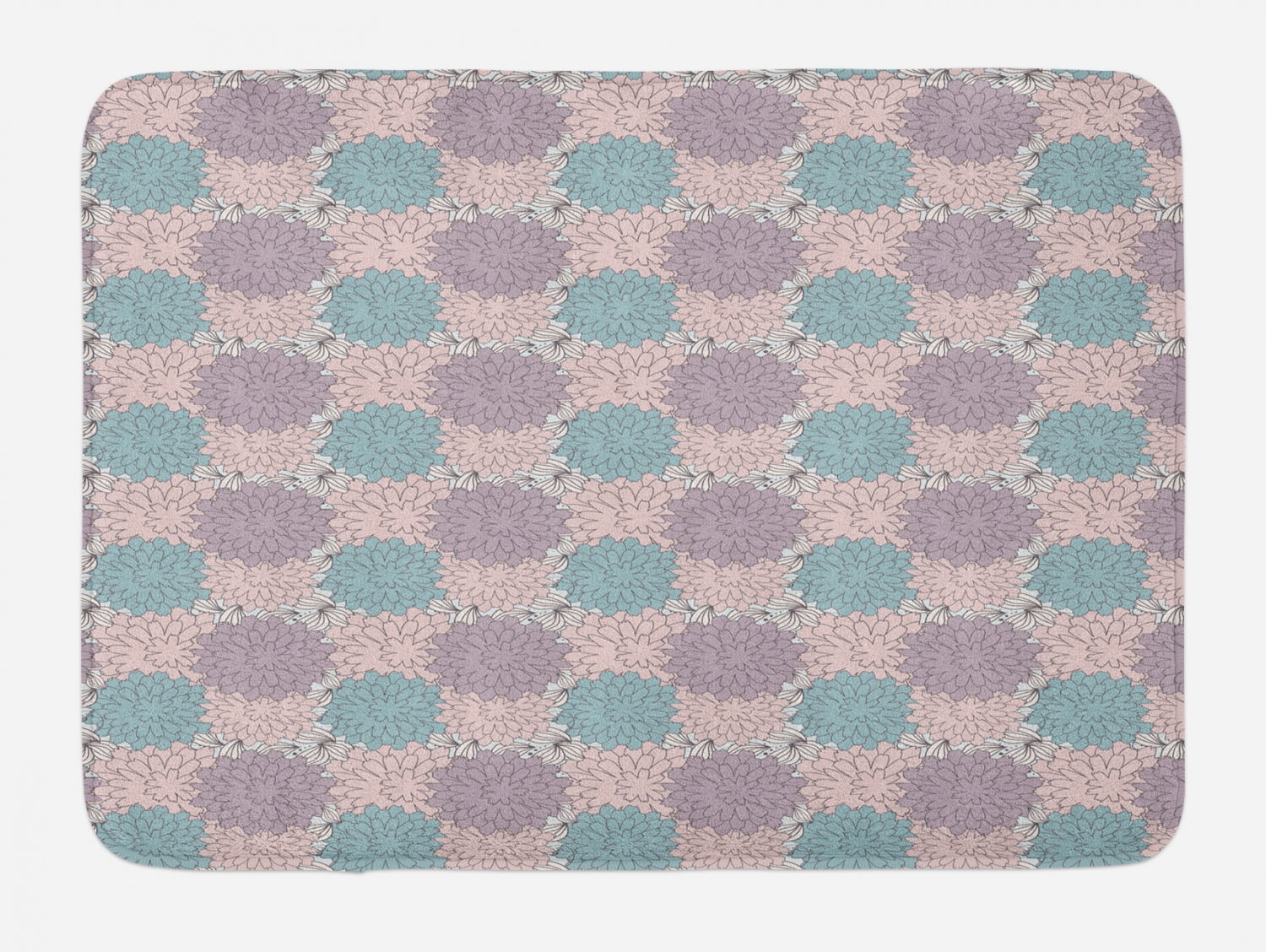 Floral Multi-Color Polyester Bath Mat with Non-Slip Backing