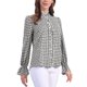 thumbnail image 4 of Blusa de cuadros de gingham para mujeres con volantes, cuello en V, frente con botones y manga larga, talla M, color negro, 4 of 6