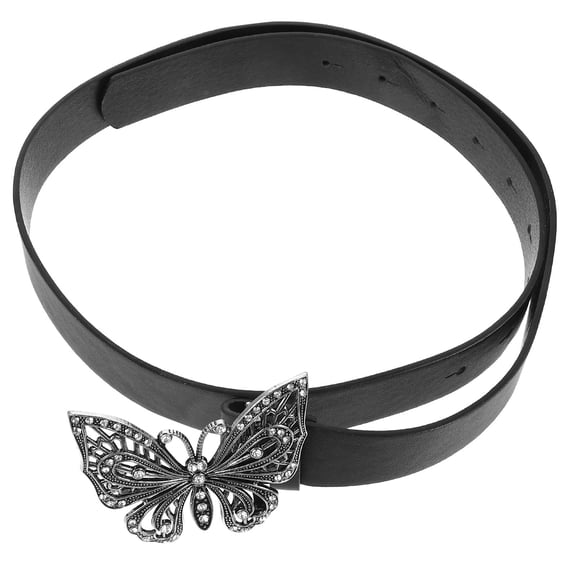 SEWCHICS Trendy Black Waist Belt with Butterfly Buckle Rhinestones Decorative Fashion Accessory