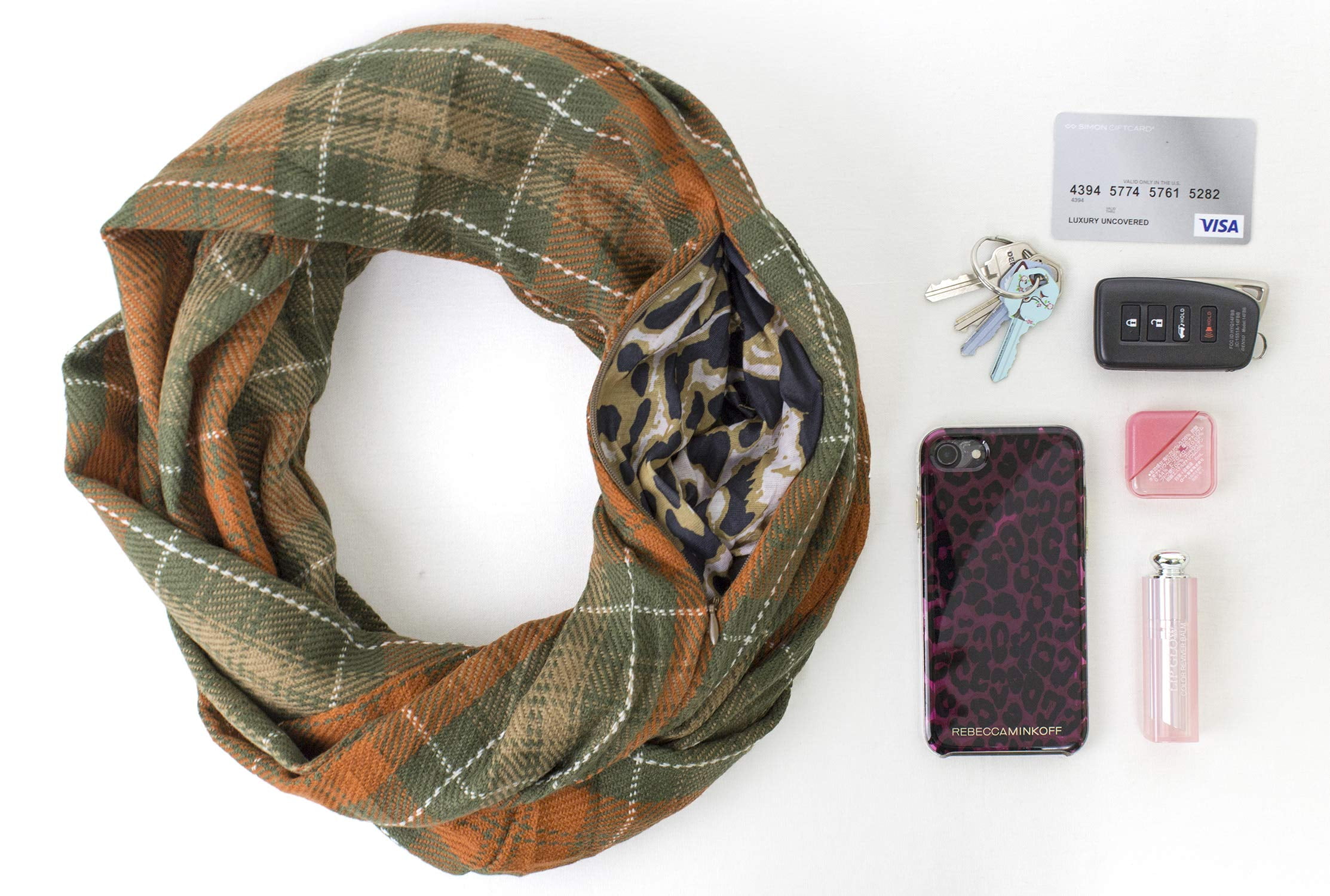 StylesILove Winter Plaid Infinity Scarf with Hidden Zipper Pocket