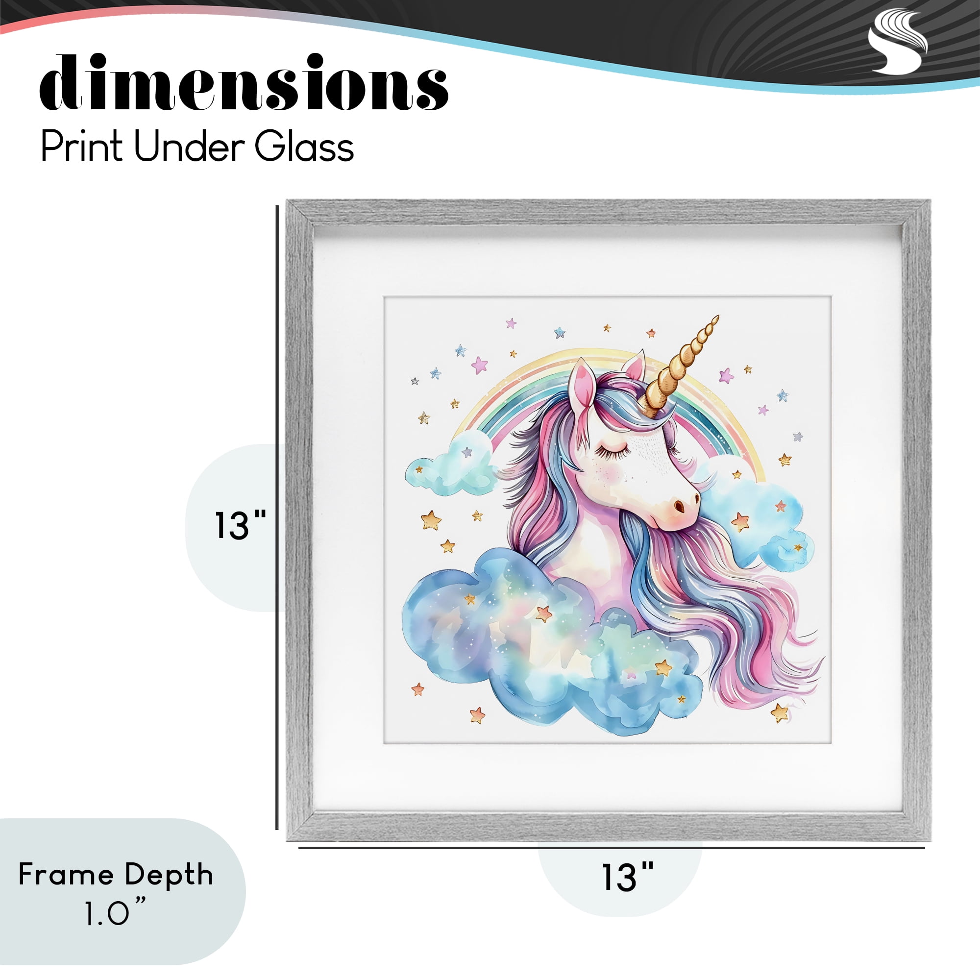 Stupell Industries Cute Happy Unicorn & Rainbow Gray Framed Print Under Glass, design by Creative Studio