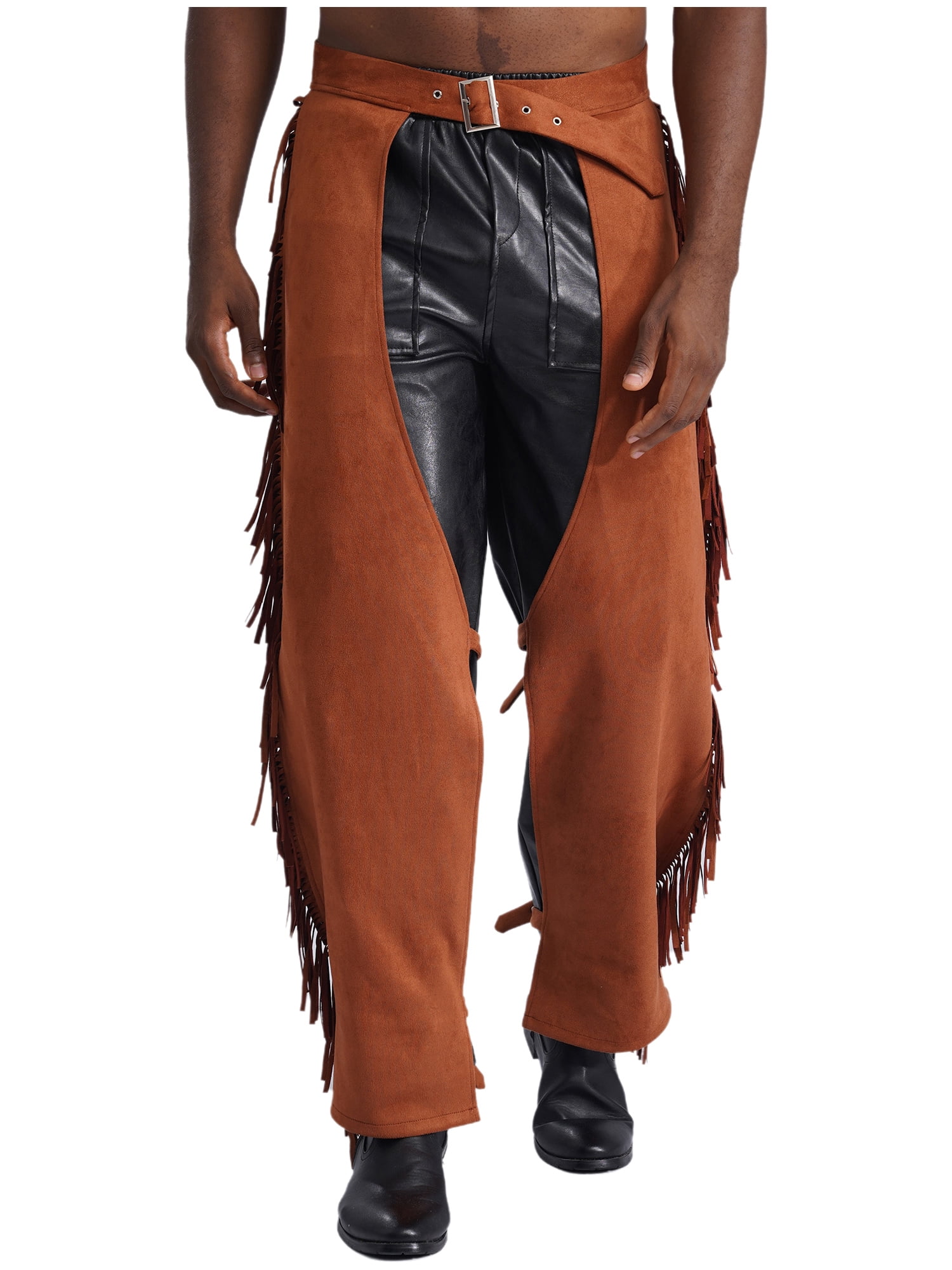 Jhaoyu Mens Suede Fringe Cowboy Chaps Tassels Trousers Cowboy