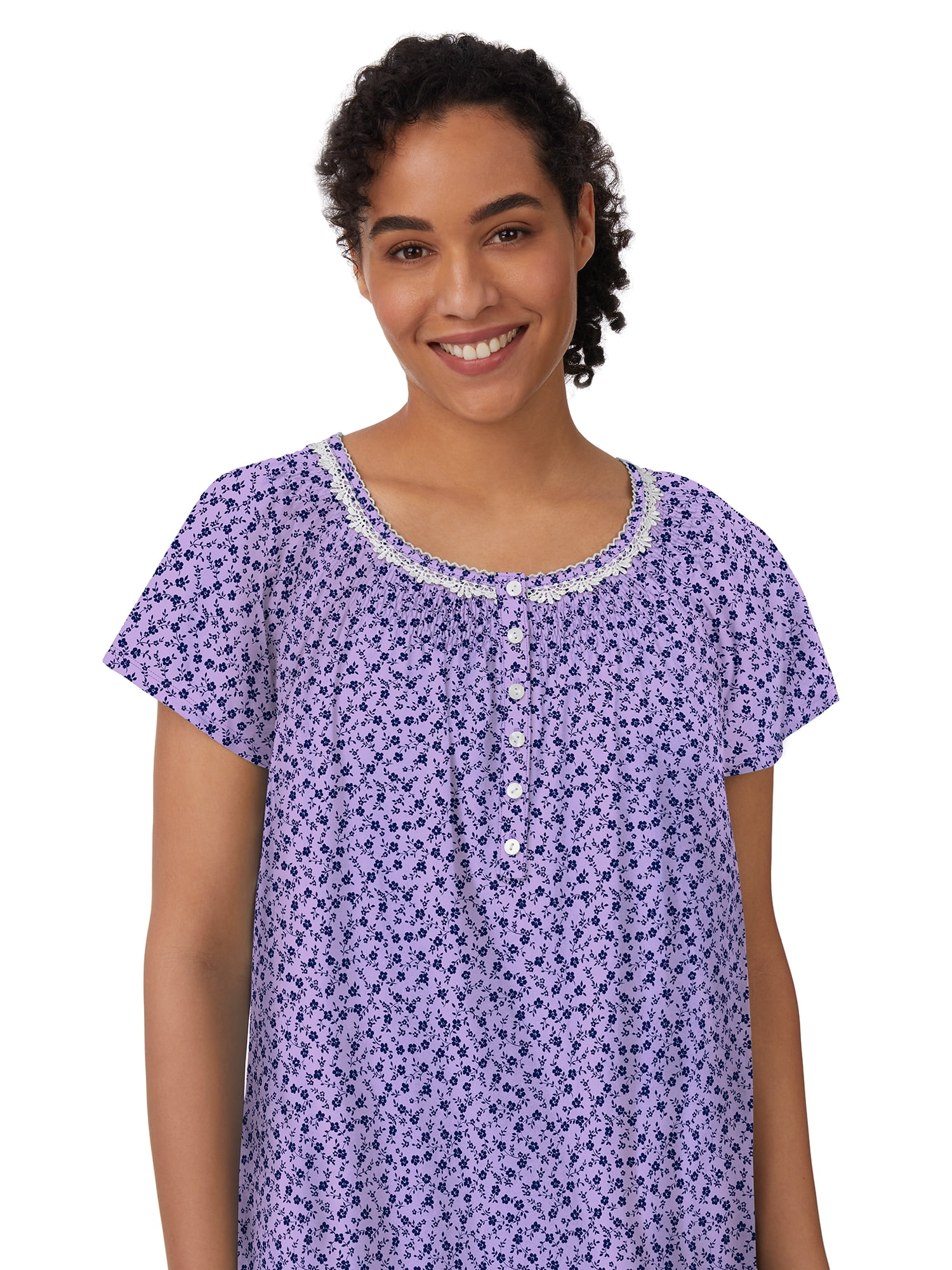 Aria Women's 100% Cotton Raglan Sleeve Smocked Neck 40" Sleepwear Gown, Sizes XS-5X