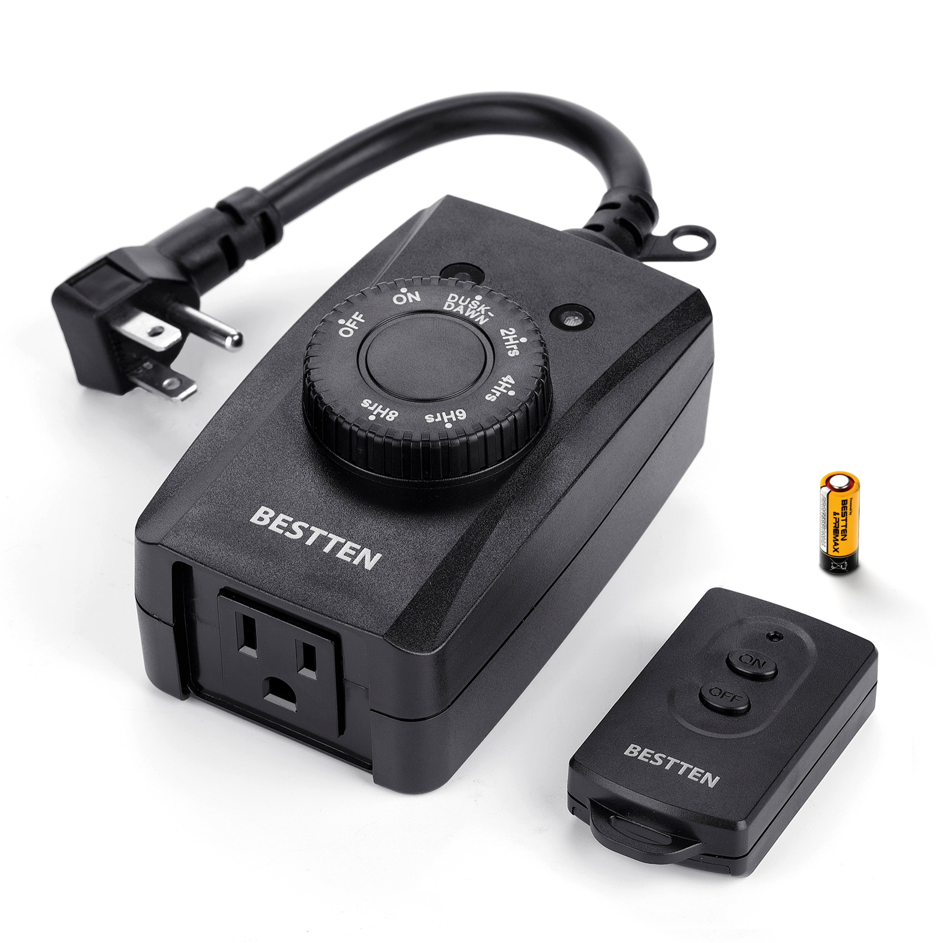 BESTTEN Remote Control Outdoor Timer with 1 Grounded Outlet, 3 Modes (1