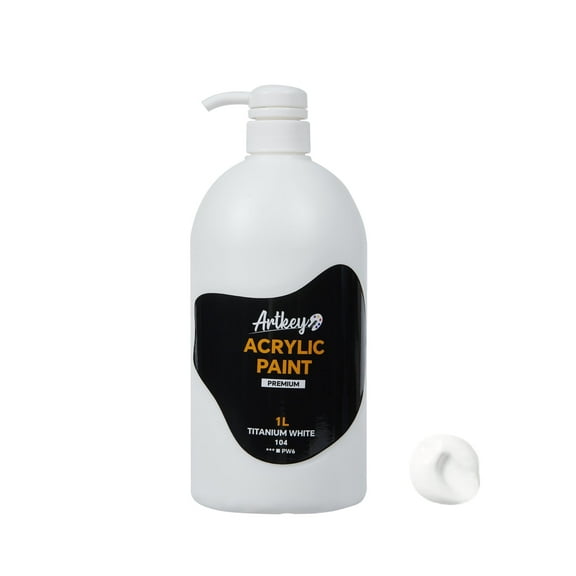 Artkey White Acrylic Paint | 1L / 33.8 fl oz Pump Bottle with Handle Grip | High Coverage & Easy Dispense for Canvas, DIY Crafts & Murals