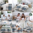 thumbnail image 5 of 3 Piece Blue Brown Plaid Duvet Cover Set Queen Size, Microfiber Comforter/Quilt Cover with Corner Ties and 2 Pillowcases, Vintage Abstract Stripes Lattice All Season Soft Bedding with Zipper Closure, 5 of 8