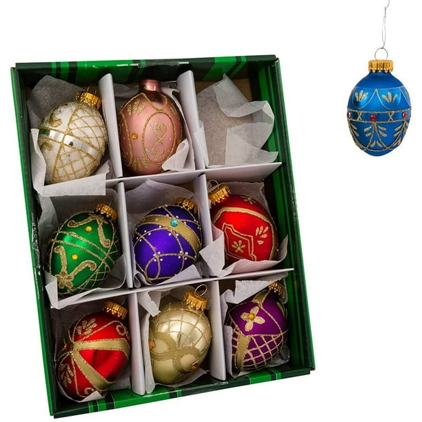 Kurt Adler Glass Decorative Egg Ornament, 45mm, Set of 9