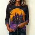 thumbnail image 6 of Womens Plus Size Halloween Shirts Crewneck 3/4 Sleeve Graphic Tees Funny Print Casual Tops Pullover Purple XL, 6 of 6