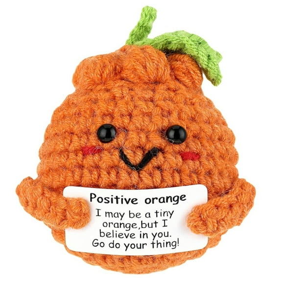 Handmade Emotional Support Orange, Positive Crochet Doll with Card, Inspirational Small Handmade Knitted, Funny Gift for Women Men Birthday Friends Coworkers, Office Decor