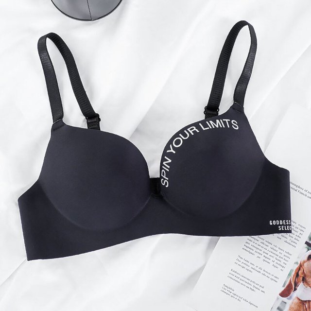 Sujetador sin costuras para mujer, ropa interior Sexy Push Up Bralette, lencería femenina inalámbrica, sujetadores con patrón de letras a la moda, tres cuartos (3/4 de copa) Tan Jianjun unisex