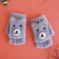 thumbnail image 1 of Children Winter Warm Casual Knit Cute Pattern Mittens Plus Velvet Flip Fingerless Multifunction Glove, 1 of 1