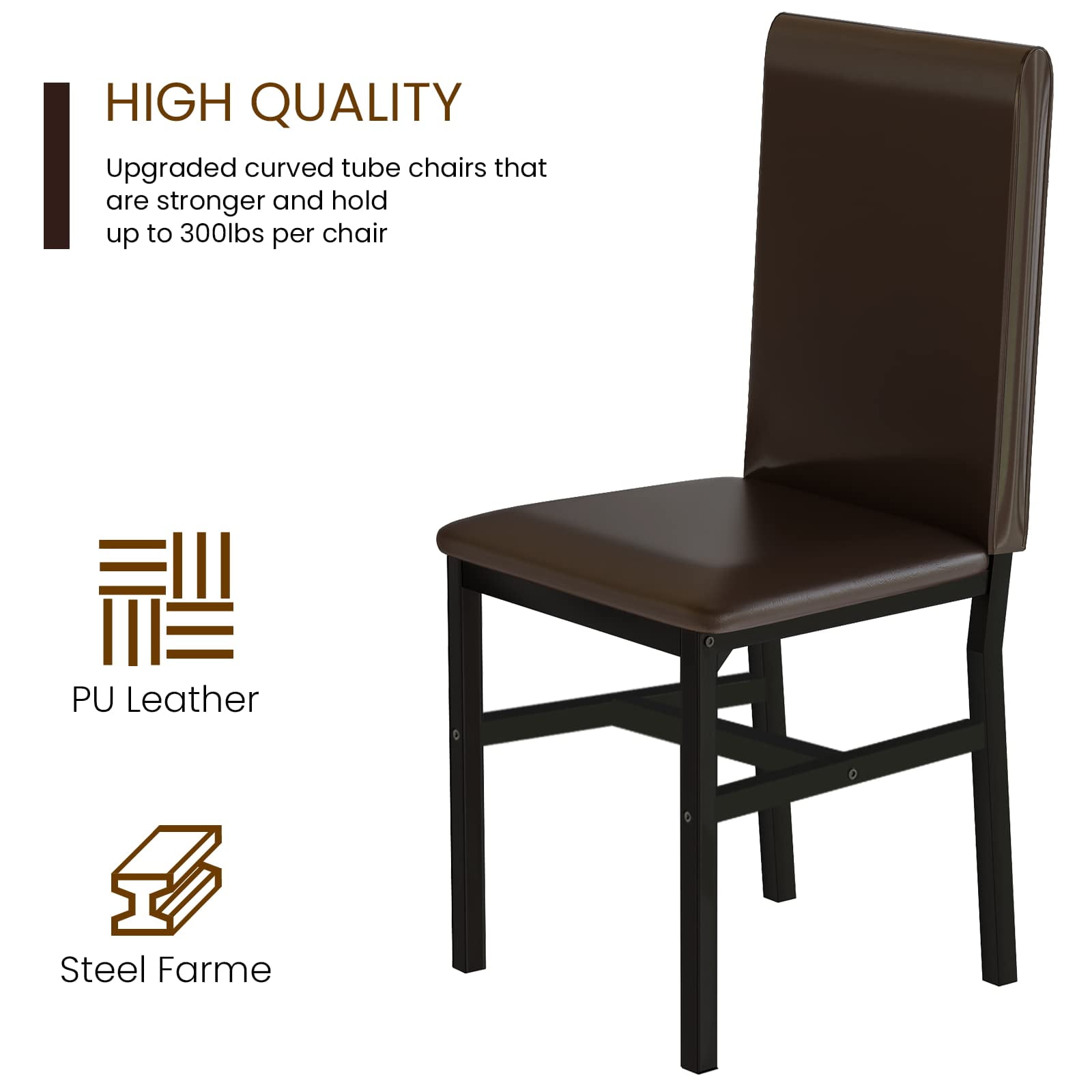AWQM 5 Piece Dining Table Set for 4,Faux Marble Kitchen Table and Chairs for 4, Modern Dining Room Table with 4 Chairs,Dinner Table Set for Small Spaces, Brown
