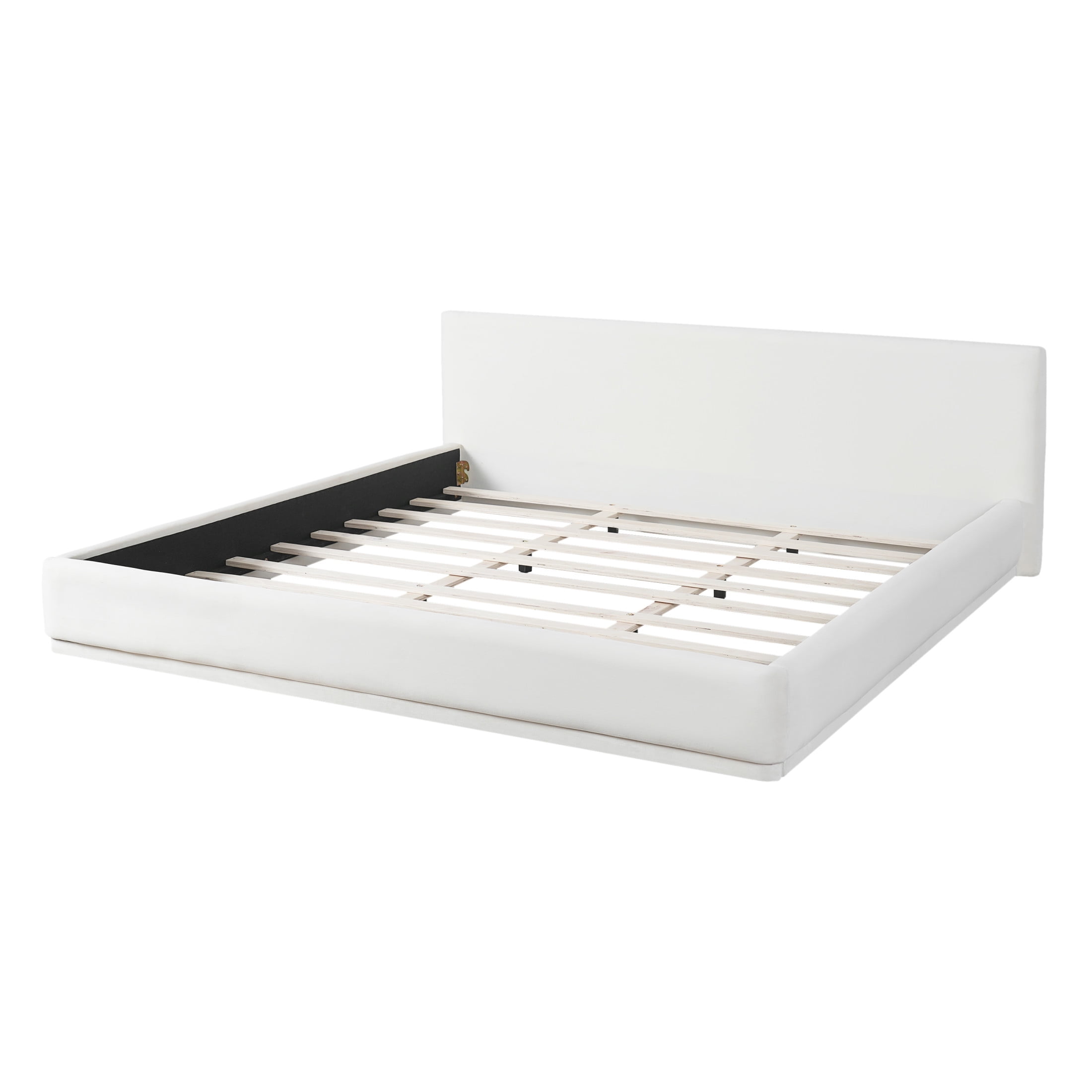 Christopher Knight Home Velvet Upholstered King Bed, Solid Wood Platform Bed Frame, White