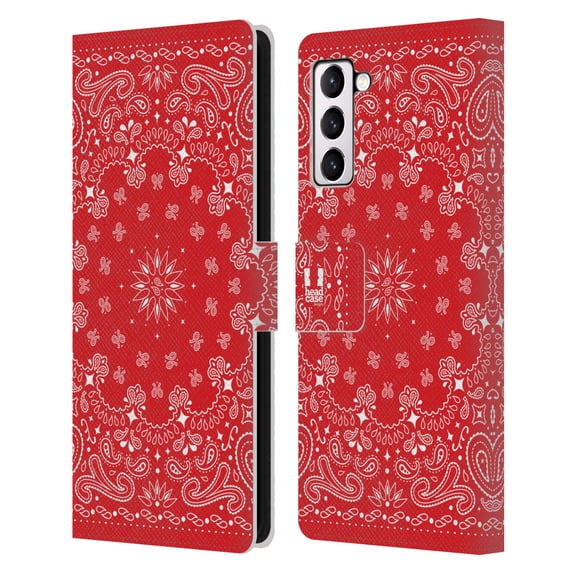 Head Case Designs Classic Paisley Bandana Red Leather Book Wallet Case Cover Compatible with Samsung Galaxy S21+ 5G