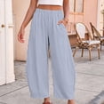 thumbnail image 3 of Women's Pinstripe Wide Leg Pants, Elastic High Waist Baggy Casual Trousers with Side Pockets, Lightweight Comfy Barrel Style Pants for Daily Vacation Wear Blue L, 3 of 9