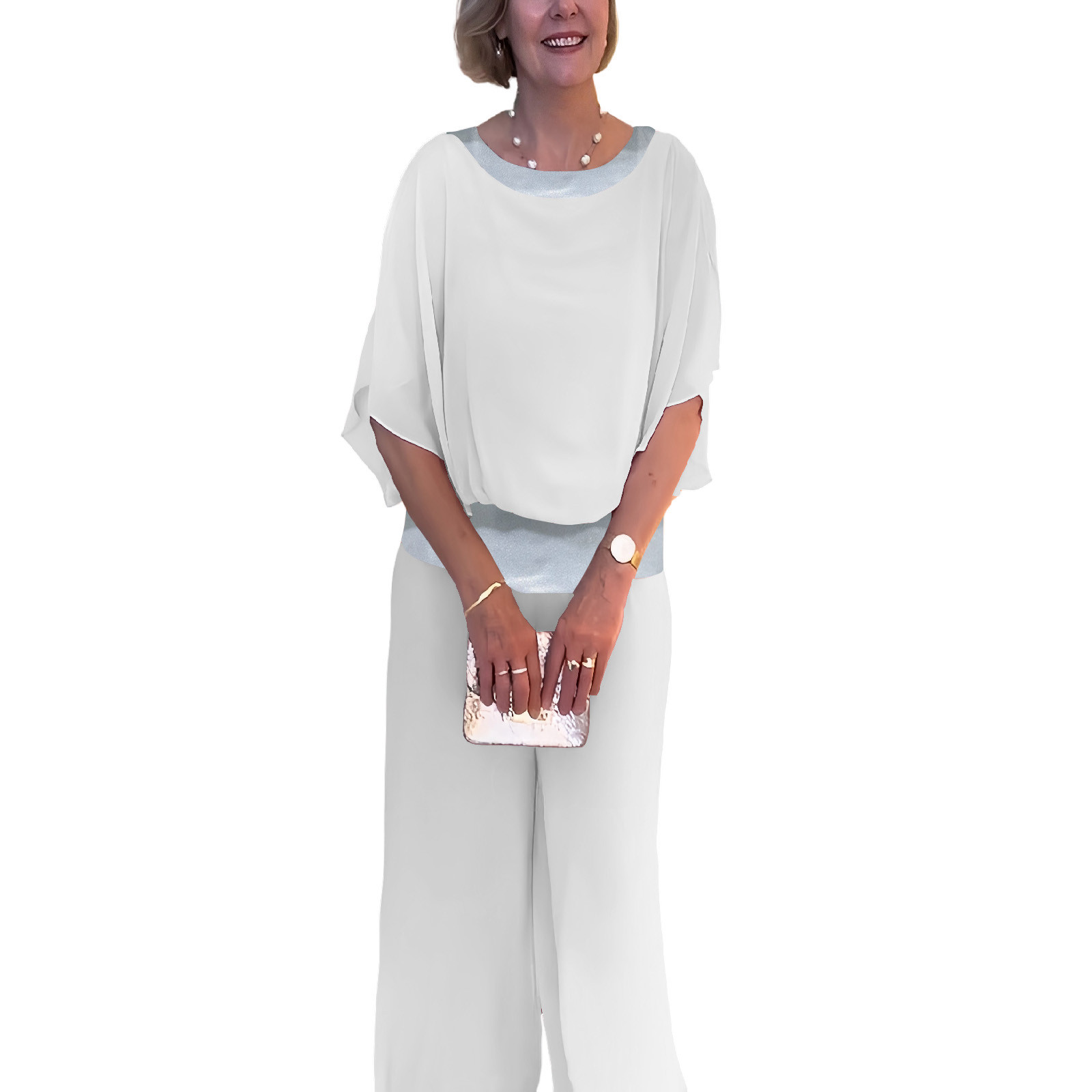 Yuzhih Two Piece Set Pant Suits Womens Dressy Wide Leg Pant Sets Wedding Guest Chiffon Flowy Elegant Formal Outfits