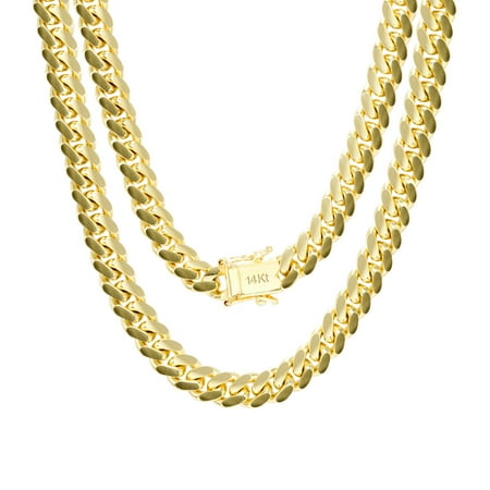 Nuragold 14k Yellow Gold 7mm Solid Miami Cuban Link Chain Necklace, Mens Jewelry Box Clasp 20" - 30"