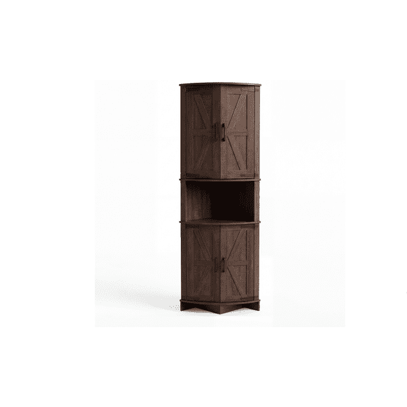 Ataucjin 65" Tall Corner Cabinet with Doors, Farmhouse Corner Cupboard Pantry Storage Cabinet with Adjustable Shelves for Bathroom Kitchen Living Room