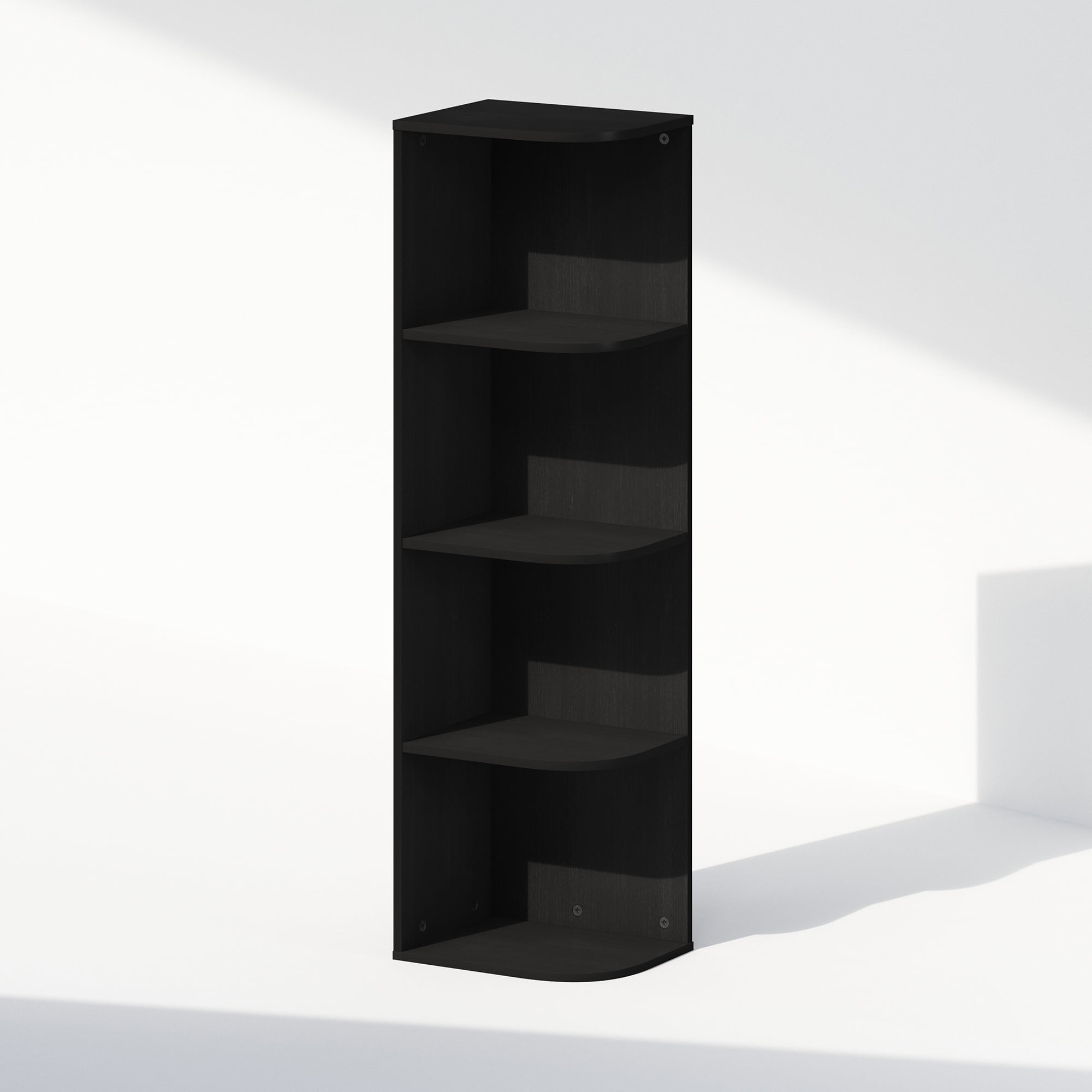 Furinno Reed 4-Tier Space Saving Corner Storage Display Shelf, Bookshelf, Blackwood