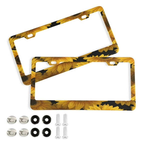 2-Pack Aluminum License Plate Frame with 2 Holes for GM License Plate Cover with Free Screws Sunflowers Bright Yellow