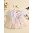 thumbnail image 3 of Suealasg Newborn Girl Summer Outfits Fly Sleeve 3D Butterfly Flower Embroidery Tulle Romper Dress+Bow Headband 3M 6M 12M 18M Infant Baby Girls Birthday Photoshoot Clothes, 3 of 9