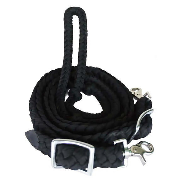 Challenger Western Nylon Braided Roping Knotted Barrel Reins Black 60708