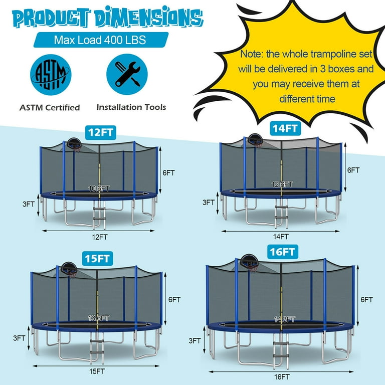 Gymax 15FT Full Size Outdoor Trampoline with Safety Enclosure Net