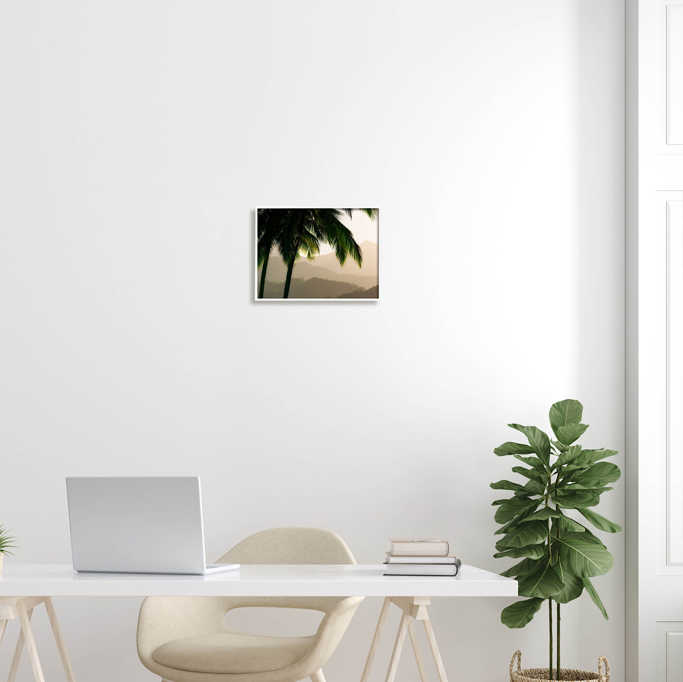 Stupell Industries Palm Trees At Sunrise Mountain Range Photograph White Framed Art Print Wall Art, Design by Dennis Frates