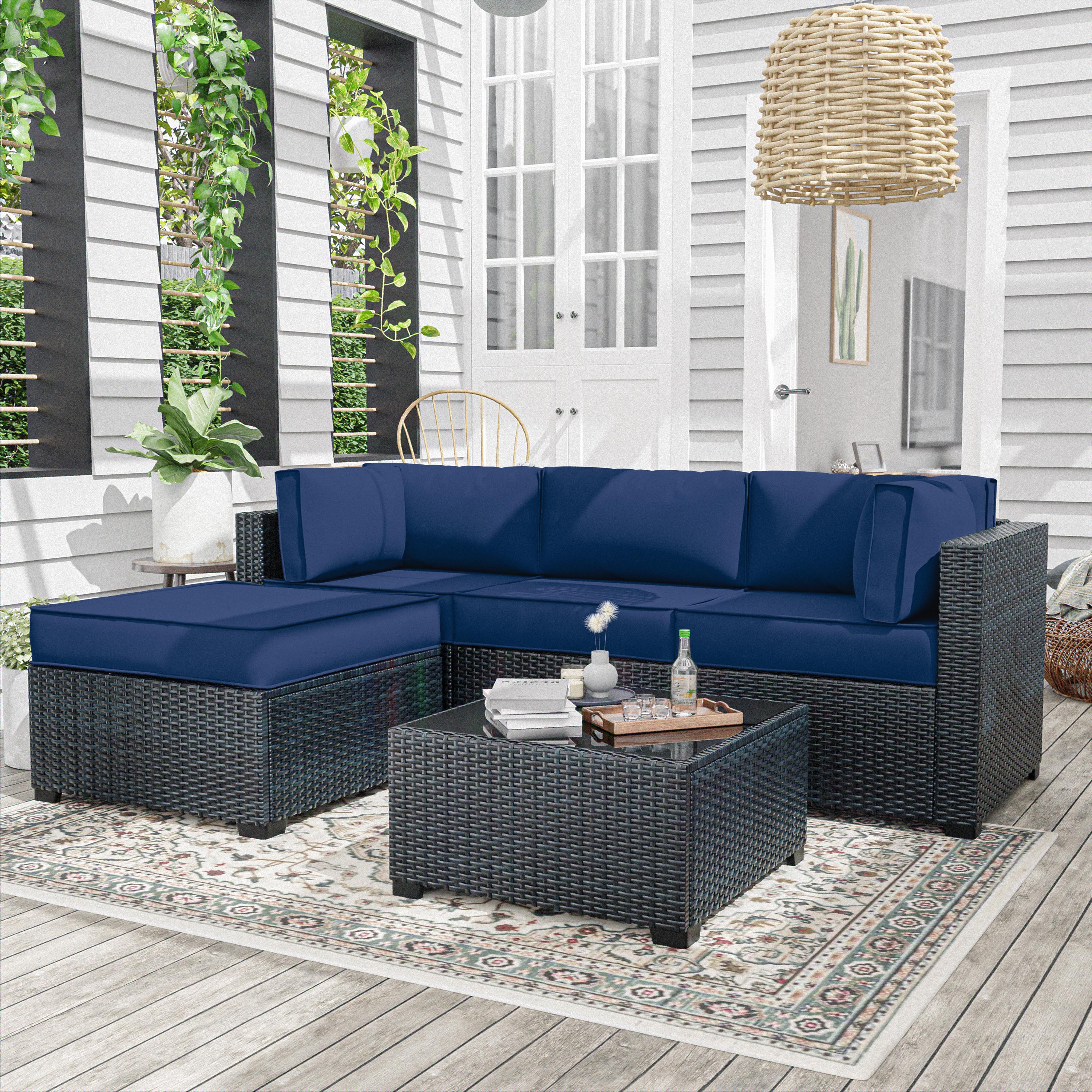 Snubbull 9 Pcs Outdoor Patio Cushion Covers with 4 Size, Waterproof & Zippered, Blue