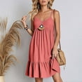 thumbnail image 6 of Woman Dresses Elegant Casual New Ladies' Summer V-Neck Strap Solid Color Dress Red S-3Xl, 6 of 9