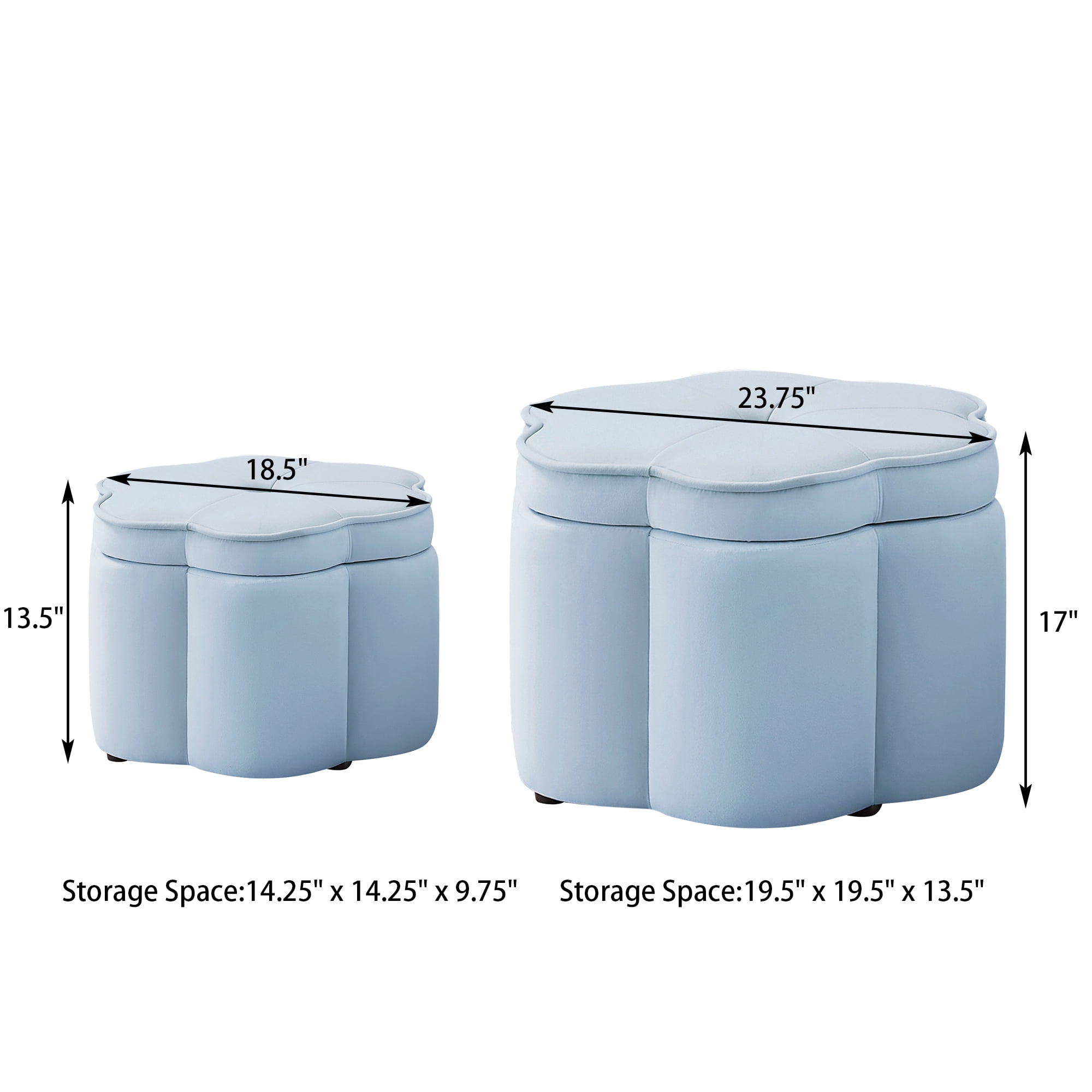 Aukfa 24" Set of 2 Round Storage Ottomans, Flower-Shaped Nesting Pouf Footrest Stools for Living Room, Bedroom, Dorm, Blue