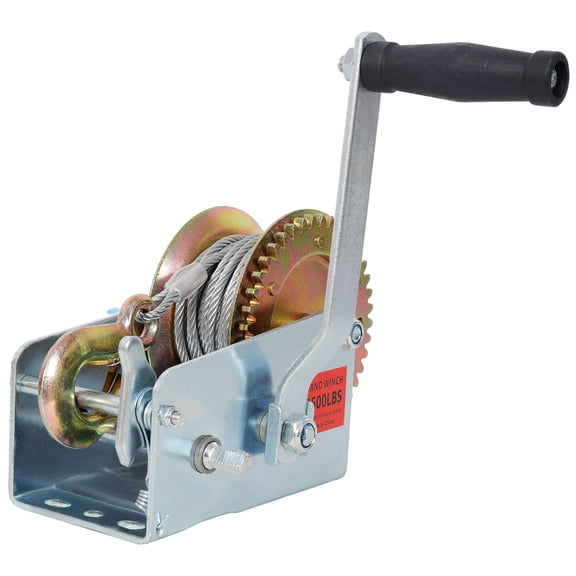 CQSXDA 2500LBS Hand Winch with 32.8ft Cable, Dual-Speed Gear & Galvanized Shell for Trailer/ATV/Boat