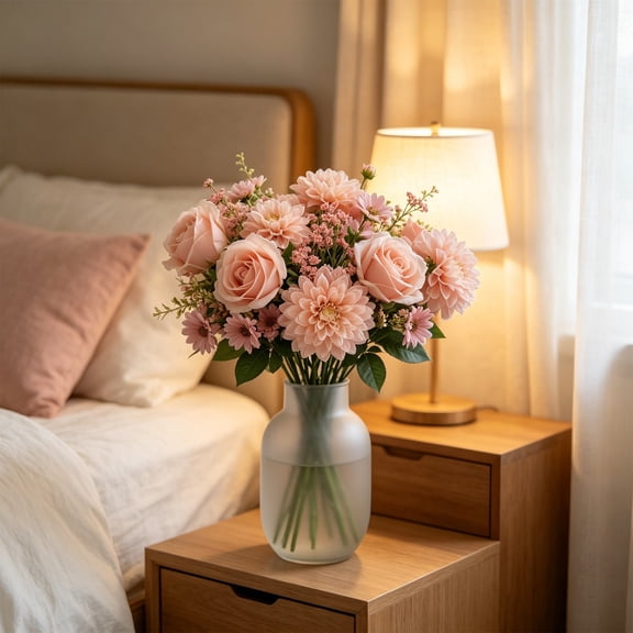 WWV 7 Branch Artificial Flower Bouquet Faux Silk Rose Hydrangea Chrysanthemum Floral Bush for Vase Wedding Party Table Centerpiece Home Decor Gift