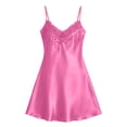 thumbnail image 3 of Shrysg Women's Satin Silk Sleepwear Sexy Lingerie Nightgown Sleeveless V Neck A-Line Chemise with Floral Lace Trim Pink, 3 of 5