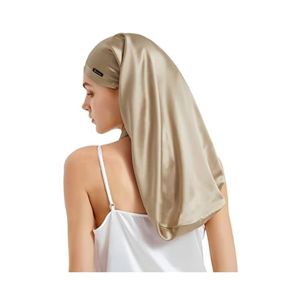 wonima11 LILYSILK Mulberry Silk Sleep Cap 100% 19 Momme Long Silk Bonnet for Curly Hair, Night Cap for Sleeping, Silk Hair Wrap for Women Coffee