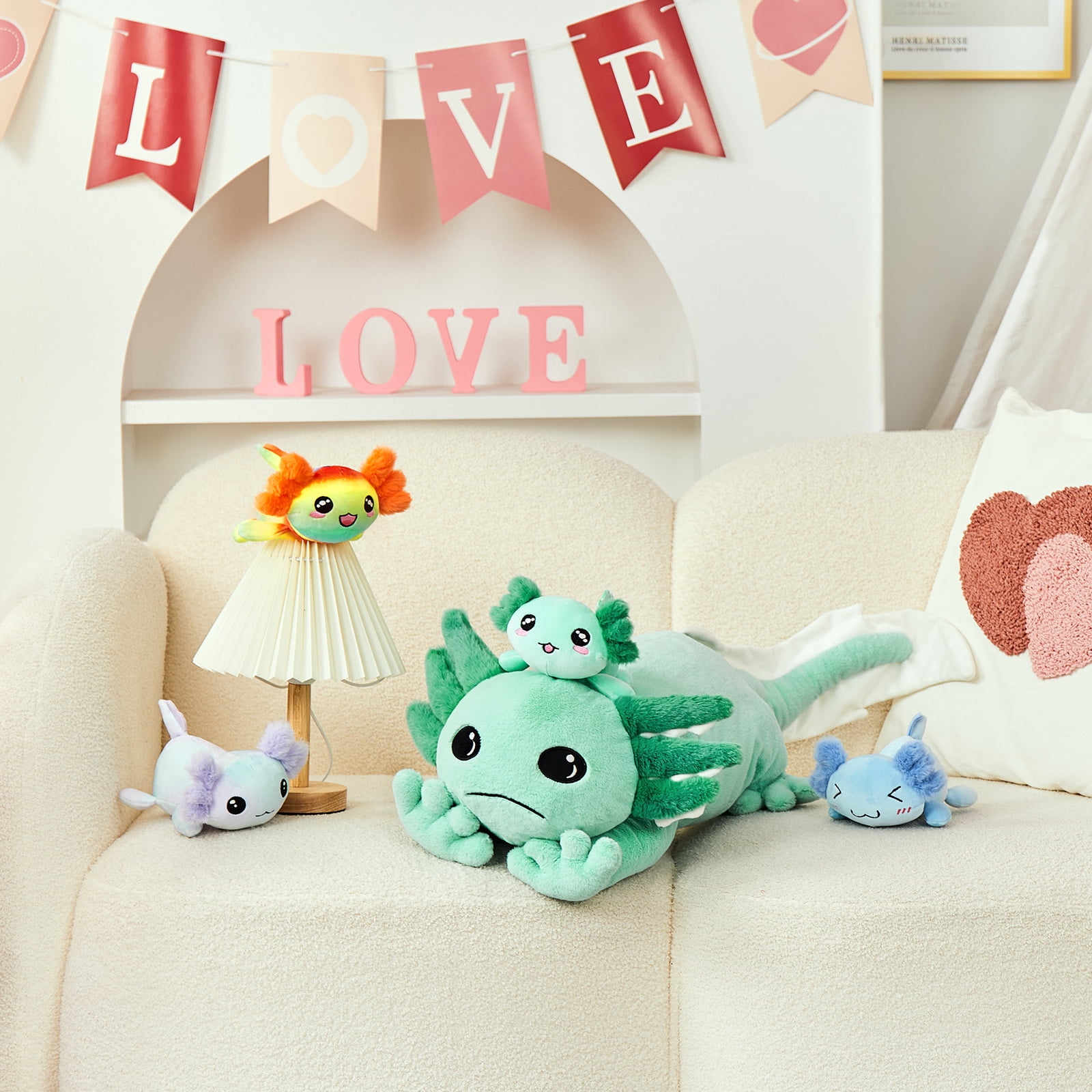 MaoGoLan 31.89" Giant Glow in the Dark Axolotl Stuffed Animals with 4 Babies Inside Large Axolotl Plush Toy