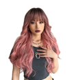 thumbnail image 2 of Peluca de fibra química de estilo europeo y americano elegante de pelo rizado de longitud media de color rosa degradado para mujer, 2 of 3