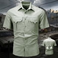 thumbnail image 2 of VSSSJ Men's Outdoor Fishing Shirt Quick Dry Short Sleeve Button Down Shirts Breathable Travel Hiking Work Shirt with Multi-Pockets Green L, 2 of 7