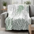 thumbnail image 2 of Sage Green Coastal Blanket Soft Cozy Warm Throw Blanket for Couch, Plush Fuzzy Flannel Fleece Blankets for Sofa, Coral Jellyfish Nautical Bed Blankets Lightweight Gifts for Women, 30"x40", 2 of 9