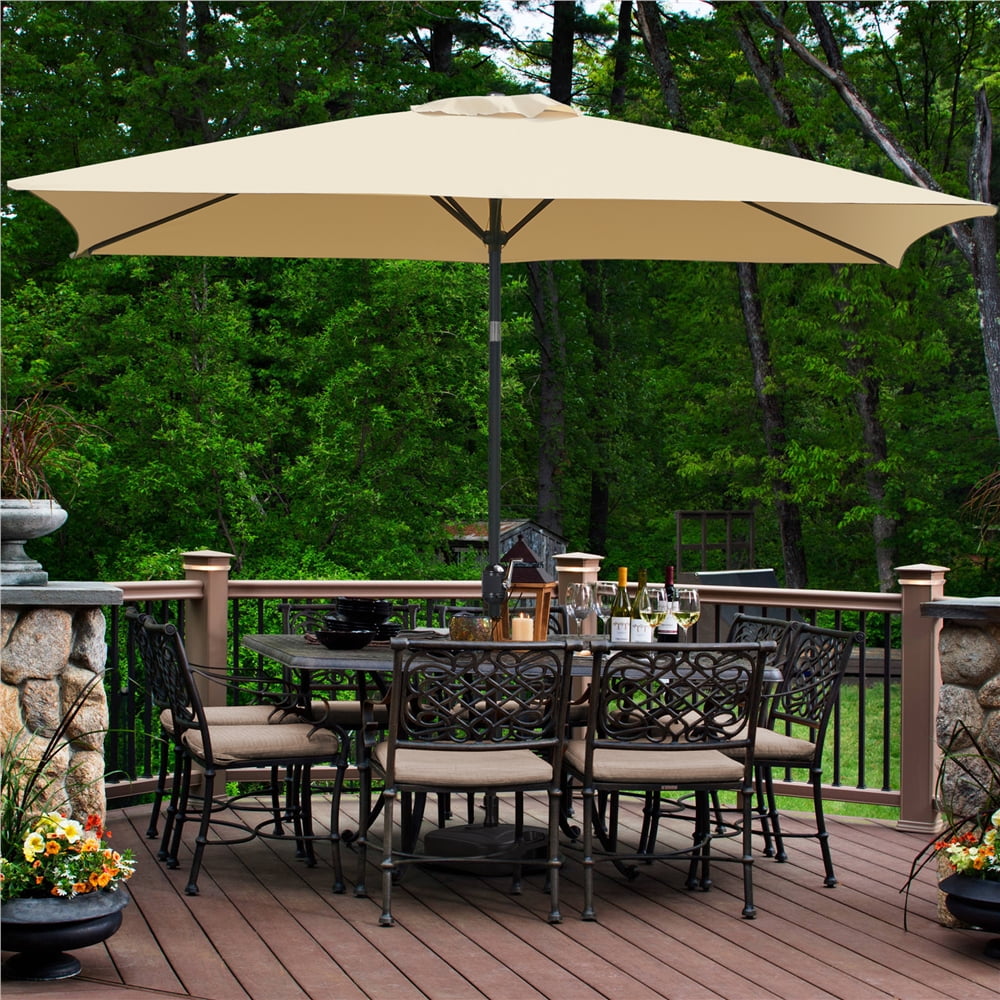 Topeakmart 6.5x10 ft Outdoor Rectangular Patio Umbrella with Adjustable Tilt Angle, Tan