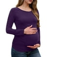 thumbnail image 2 of Neewe Women's Maternity Casual Round Neck Long Sleeved Fold Blouse Maternity Top Pullover, 2 of 7