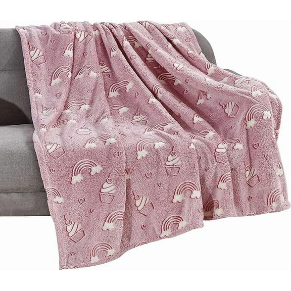 Elegant Comfort Glow in the Dark Lightweight Throw Blanket - Ultra Soft Luminous Blanket - All Season Decorative Perfect Gift for Kids Throw Blankets, 50 X 60 inches, Pink Rainbow