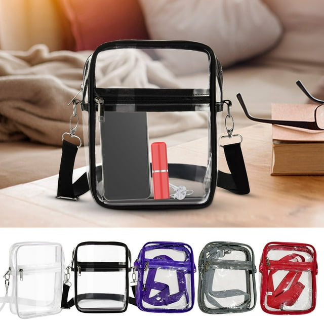 Xihbxyly Bolso Bandolera Transparente, Material de Pvc, Homologado para Estadios, Fácil Control de Seguridad, Ideal para Viajes y Deportes, Diseño Unisex, Bolsillo Frontal, Tamaño Compacto, Paquete D