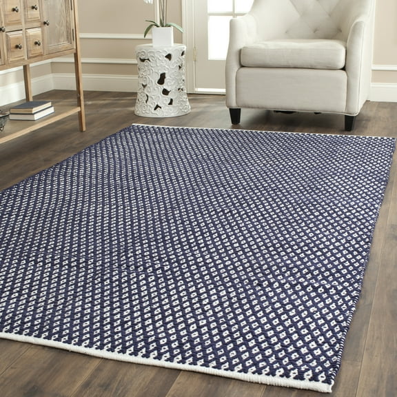 SAFAVIEH Boston Angelica Diamond Trellis Cotton Area Rug, Navy, 9' x 12'