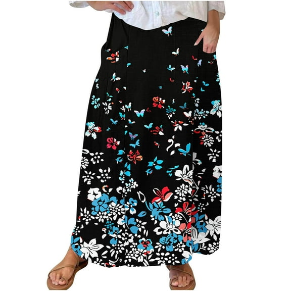 Women High Waisted Skirts Boho Floral Pencil Dress with Pockets Loose Vacation Outfit